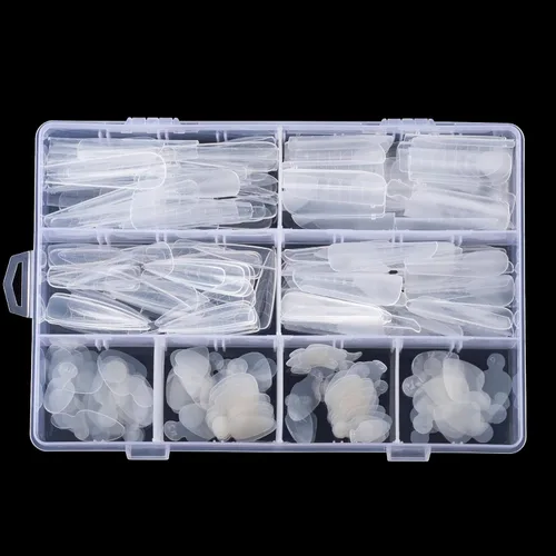 Vista 3 de 288 piezas de forma de uñas dobles con adhesivo de silicona francesa, kit de moldes de doble sistema reutilizable para uñas de línea francesa guías