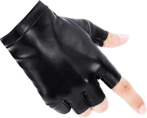 Vista 2 de Accmor Guantes de piel sintética sin dedos, guantes de conducción, deportes al aire libre, cosplay, disfraz de medio dedo para mujeres, hombres