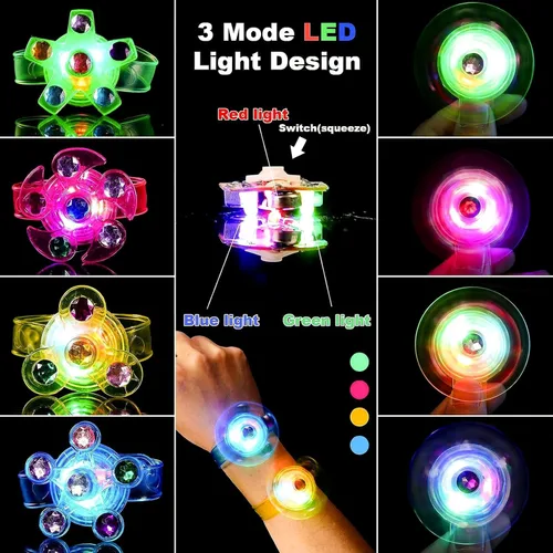 Vista 6 de Paquete de 24 pulseras LED Fidget Spinner – Recuerdos de fiesta que brillan en la oscuridad para niños de 4 a 8 a 12, juguetes de caja del tesoro