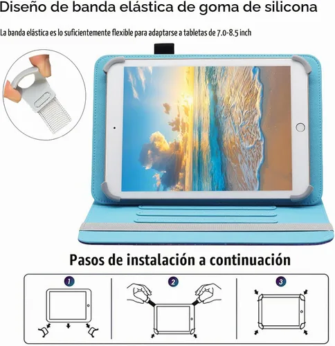 Vista 7 de Funda universal para tablet Android de 7 y 8 pulgadas, Dluggs de piel sintética, con soporte giratorio de 360 grados y múltiples ángulos