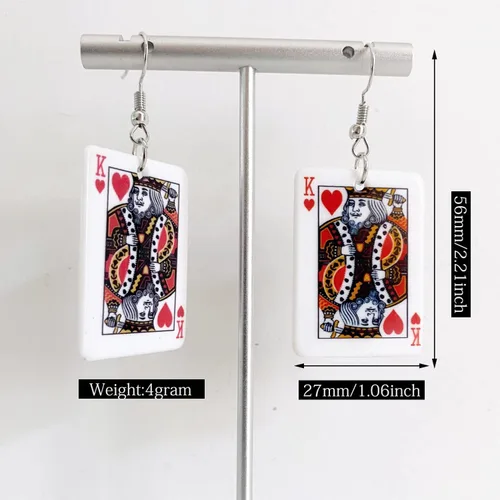 Vista 2 de Pendientes colgantes de póquer de acrílico grandes y divertidos, hipoalergénicos, creativos, para mujeres, niñas, juegos de azar, regalo de joyería