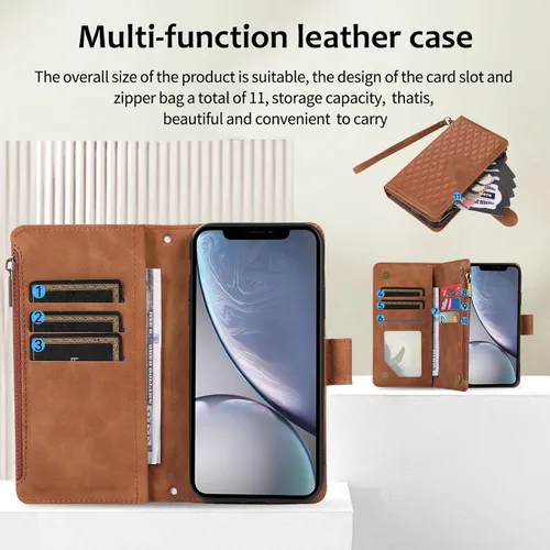 Vista 3 de Asuwish Funda de teléfono para iPhone XR 6.1 con protector de pantalla de vidrio templado y correa para la muñeca con cremallera abatible, tarjetero