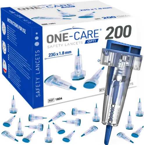Vista 10 de ONE-CARE Opti - Lancetas de seguridad, botón superior activado, 21G x 0.110 in, cómodas, 200 unidades, precargadas, estériles