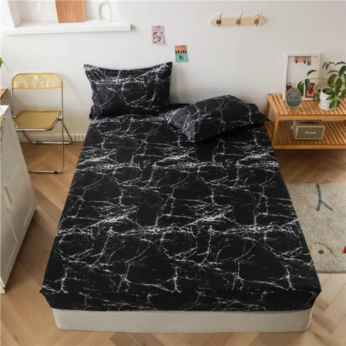 Vista 16 de Juego de sábanas bajeras con estampado de mármol, tamaño individual, elegante, de lujo, color negro, para niños, adolescentes, adultos, decoración