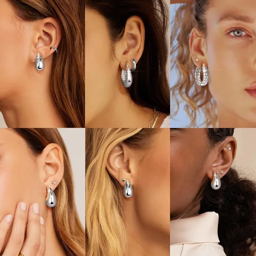 Vista 4 de Supneer Gold Earrings for Women Chunky Gold Hoops Earrings Teardrop Gold Jewelry 14k Gold Plated Earrings Lightweight Hypoallergenic Girls Gift