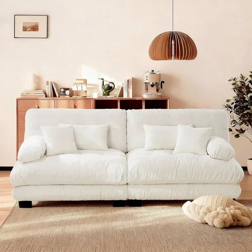 Vista 56 de Reposapiés Otomano Tapizado de Terciopelo con Cojín para Sofá Seccional Sofá 300 libras para Sala de Estar (Beige)