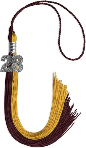 Vista 123 de Endea Graduation Borla de doble color con dije de plata brillante (negro/oro antiguo, 2025)