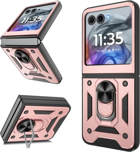 Vista 16 de Funda protectora para Motorola Razr+ Plus 2024/Razr+ Plus 2025, resistente a prueba de golpes con rotación de 360° con soporte de metal