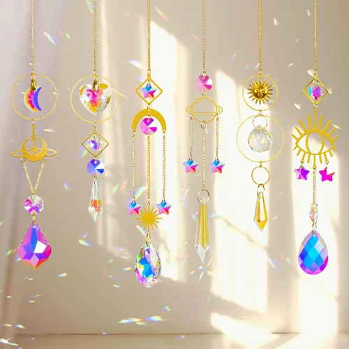 Vista 11 de 6 Piezas de Atrapasueños de Cristales Coloridos con Colgante de Cadena, Bolas de Cristal para Ventana, Hogar, Jardín, Decoración para Navidad, Día