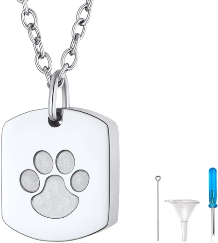 Vista 253 de FindChic Collares personalizados con urna para cenizas, barra vertical, gato, luna, reloj de arena, garra de perro, acero inoxidable, chapado en oro