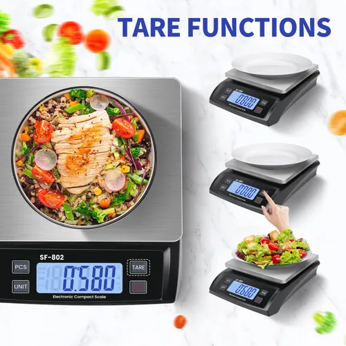 Vista 5 de Gran báscula digital de cocina 30kg/66lb báscula de alimentos para hornear y cocinar báscula de pan de acero inoxidable con pantalla LCD escalas
