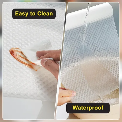 Vista 3 de Revestimiento para refrigerador, revestimientos impermeables para estantes y cajones para gabinete de cocina, tapete para baño debajo del fregadero