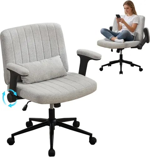 Vista 11 de IPKIG Silla cruzada con brazos abatibles ajustables, silla de tocador con ruedas, cómoda silla de escritorio con almohada lumbar, silla de oficina