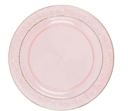 Vista 7 de Efavormart - Paquete de 10 platos de postre de plástico martillado de oro rosa rubor de 7.5 pulgadas con borde dorado, platos redondos desechables