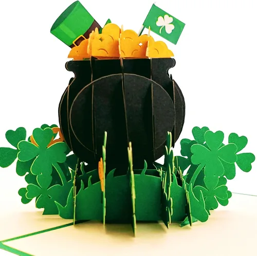 Vista 10 de iGifts And Cards Tarjeta desplegable 3D de duende de oro, diseño festivo de celebración irlandesa para cumpleaños del día de San Patricio y buena