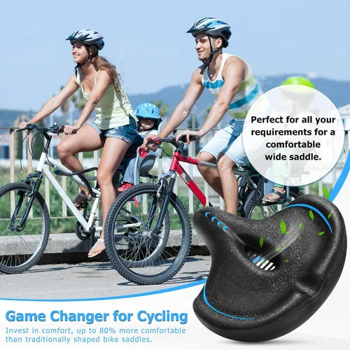 Vista 6 de CDYWD Asiento de bicicleta de gran tamaño para hombres y mujeres, cojín de asiento de bicicleta extra ancho, cómodo acolchado suave, asiento de Azul