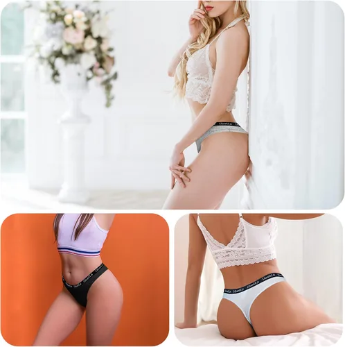 Vista 5 de Tangas de algodón para mujer, con logotipo deportivo, 3207