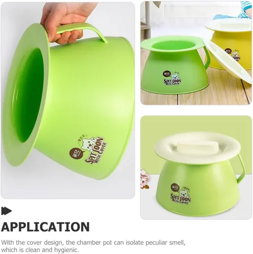Vista 8 de COHEALI - Escupitón para niños con tapa, pequeña olla portátil para orina de 8.26 x 8.26 x 5.51 pulgadas, cubo duradero para mesita de noche, diseño