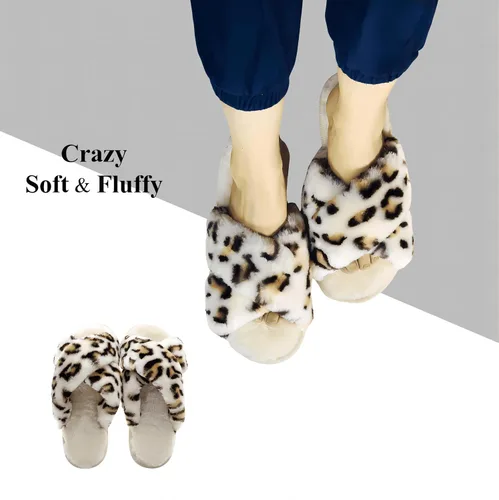 Vista 8 de Crazy Lady Women's Fuzzy Fluffy House Slippers Cute Plush Memory Foam Shoes Cross Band Indoor Outdoor Open Toe Sandals