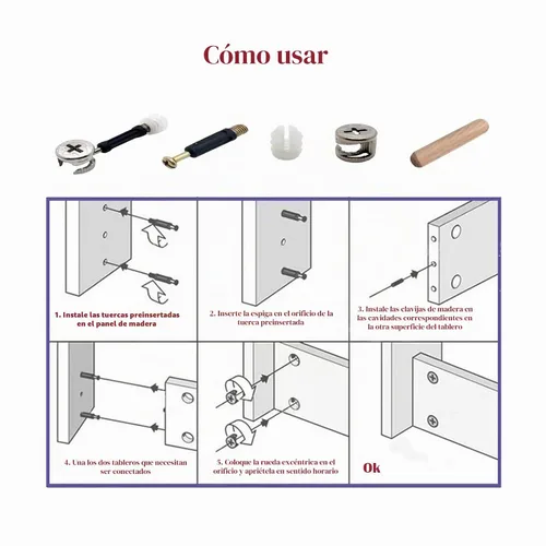 Vista 5 de 300 piezas 3 en 1 de accesorios de conexión de muebles, kit de cierre de leva, montaje de leva y pasadores de madera y cerraduras de leva de tuerca