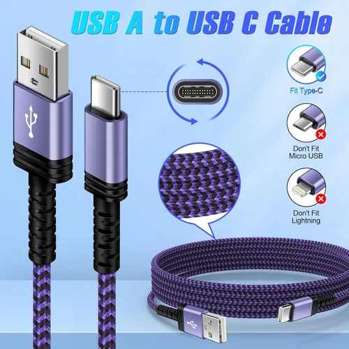 Vista 2 de Cable de carga Android tipo C, cable de carga rápida, cable de carga USB C de 3/6/10 pies para Samsung Galaxy S26 Ultra Z Fold 7 6 5 Flip 7 6 5 A17