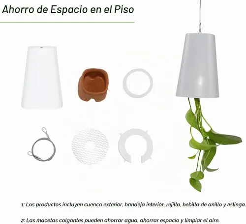 Vista 3 de Maceta colgante de 2 piezas para balcón, jardín, decoración del hogar (blanco)