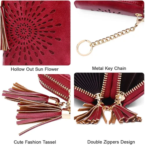 Vista 4 de APHISON RFID - Porta tarjeta de crédito con cremallera carteras pequeñas para mujer en cuero estilo girasol para mujer y niña caja de regalo 1927