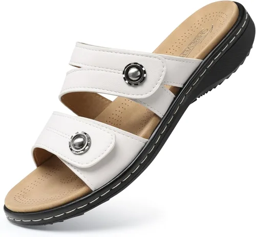 Vista 9 de SHIBEVER Sandalias planas para mujer: antideslizantes, con soporte para el arco, ortopédicas, para fascitis plantar, cómodas sandalias para caminar