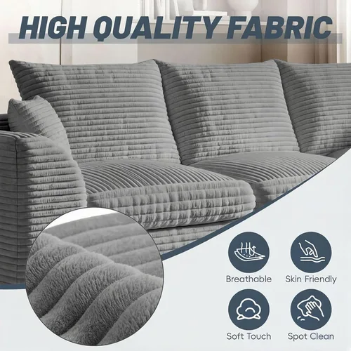 Vista 5 de Sofá modular modular de 106 pulgadas con asiento profundo, sofá de pana en forma de L con diván reversible, juego de 3 piezas para sala de estar Gris