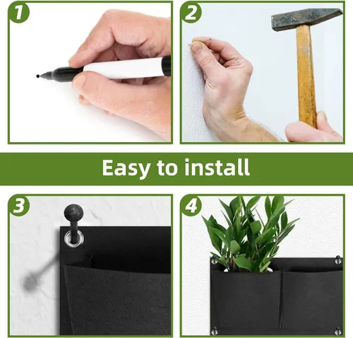 Vista 9 de Bolsas de cultivo colgantes para plantar, 9 bolsillos para colgar en la pared, bolsa de cultivo vertical para jardín interior y exterior, contenedor