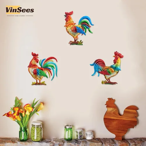 Vista 2 de VinSees Decoración de pared de gallo de metal, regalos de pollo para mujeres, mamá, abuela, esposa; escultura de pared de gallo 3D para cocina