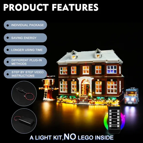 Vista 4 de BrickBling Kit de iluminación LED compatible con Lego Home Alone 21330 Edificio, kit de iluminación con control remoto compatible con Lego 21330