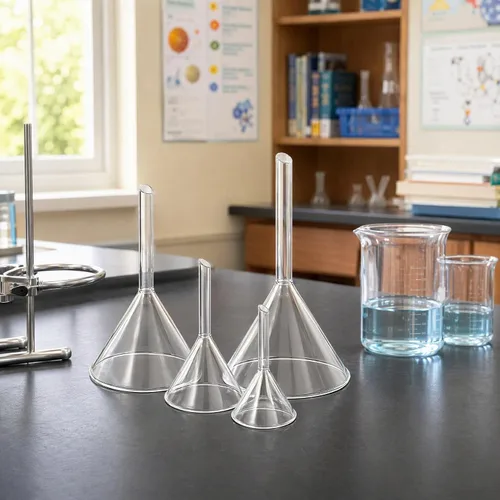 Vista 9 de Embudos de alimentación de química analítica de cristalería, embudos de borosilicato, laboratorios, experimentos científicos, uso de cocina