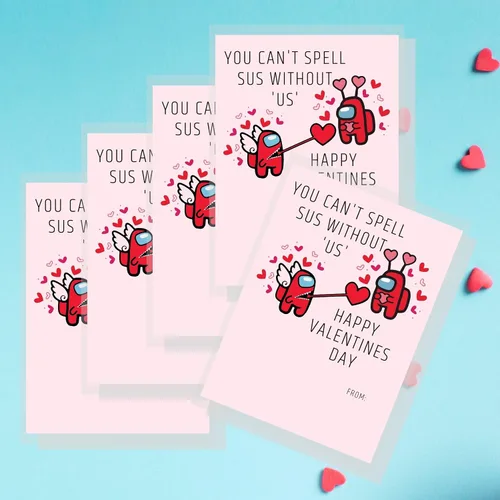 Vista 5 de Lashicorn A mong Us - Paquete de 30 tarjetas de San Valentín Día de San Valentín Ideal para combinar con mini figuras de Among Us Diseño Sus