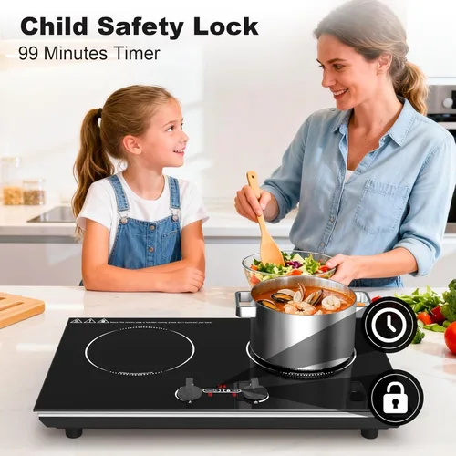 Vista 2 de VBGK Cocina de inducción, quemadores de encimera de 110 V 4000 W con control de perilla, 9 niveles de potencia, bloqueo y temporizador para niños