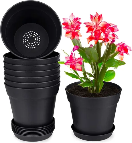 Vista 10 de homenote Macetas de plantas, macetas de 6/7.5 pulgadas para plantas, macetas de plástico para interior con múltiples agujeros de drenaje y bandejas