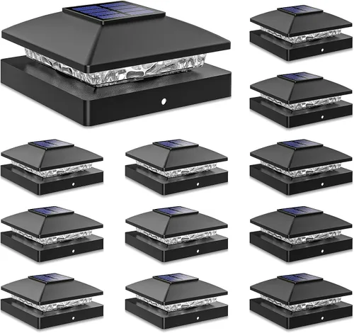 Vista 11 de Luces solares para punta de poste al aire libre 16 unidades, negras, impermeables, alimentadas por energía solar, luces de valla para cubierta