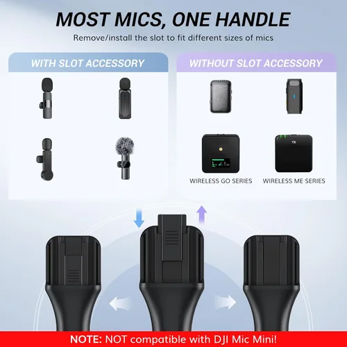 Vista 4 de TONOR Adaptador de mano para micrófono de entrevista, mango de micrófono inalámbrico para Lavalier, compatible con Rode, DJI y All Lav Mic, soporte