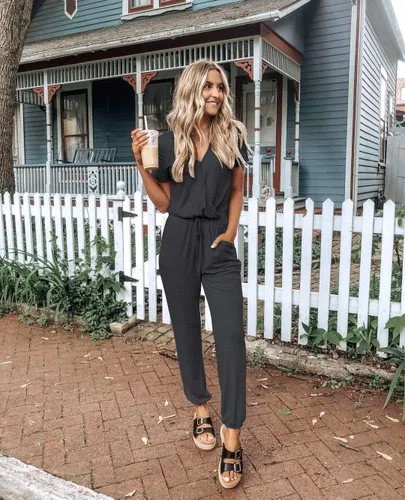 Vista 2 de PRETTYGARDEN Womens Deep V Neck Wrap Drawstring Waist Jumpsuit