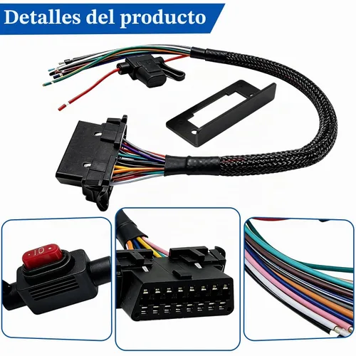 Vista 5 de Cable hembra de la coleta del puerto 16pin OBD2 OBDII con el fusible 10A