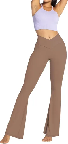 Vista 21 de Sunzel - Leggings acampanados para mujer, con control de abdomen, cintura cruzada y pierna ancha