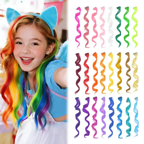 Vista 12 de Dreamlover Extensiones de cabello con brillantina para niñas, accesorios para el cabello para mujeres, 24 piezas