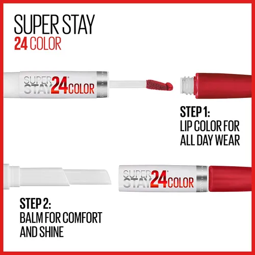 Vista 6 de Maybelline Super Stay 24, lápiz labial líquido de maquillaje de 2 pasos, color altamente pigmentado de larga duración con bálsamo hidratante, Merlot
