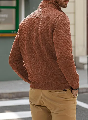 Vista 2 de JMIERR Sudadera acolchada para hombre, casual, de manga larga, cuello alto, con botones