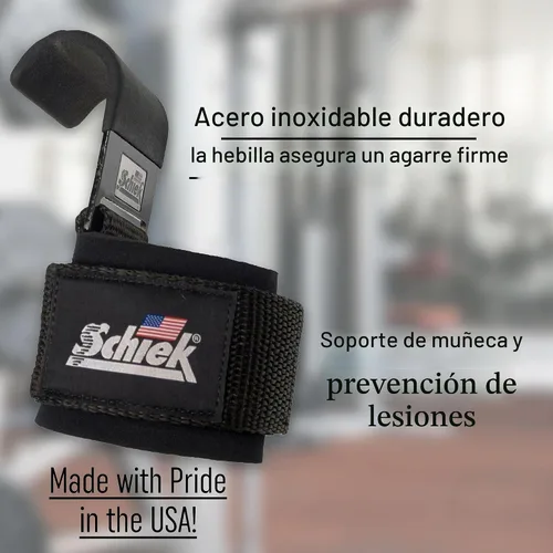 Vista 7 de Schiek Sports 1200 Ganchos de elevación de potencia, soporte de agarre máximo en levantamiento pesado, ajuste cómodo
