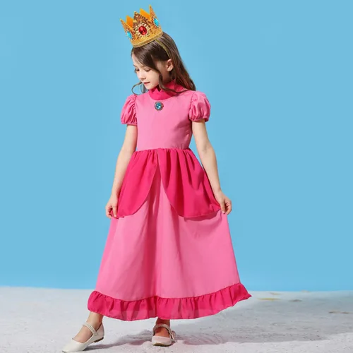 Vista 5 de LOEL Disfraz de melocotón de príncipes para niñas, disfraz de princesa melocotón para niña, disfraz de Hawlloween con accesorios