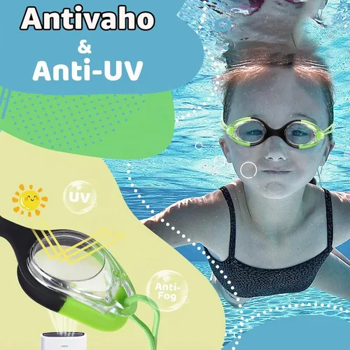 Vista 4 de Vvinca Kids Swim Goggles with Bungee Strap，Quick Adjust Kids Goggles 3-14