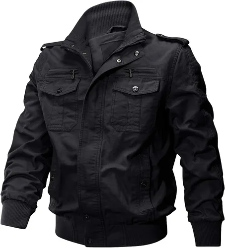 Vista 2 de Crysully - Chaqueta cortavientos para hombre estilo informal y cuello militar para primavera-otoño