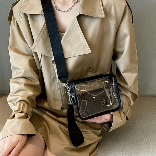 Vista 2 de Mini bolso cruzado transparente con monedero para mujer, aprobado por estadios, bolsa cuadrada de hombro Negro