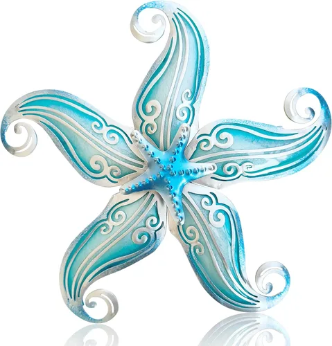Vista 9 de Arte de decoración de pared para exteriores con estrella de mar, escultura colgante de metal y vidrio de 12 pulgadas para interiores y exteriores